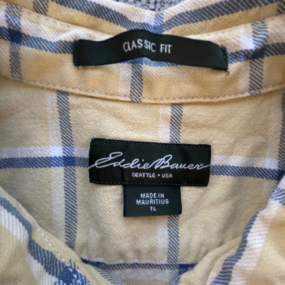 VTG Eddie Bauer Button Down Men L Tall Yellow Plaid Classic Fit Flannel Gorpcore - Picture 3 of 9